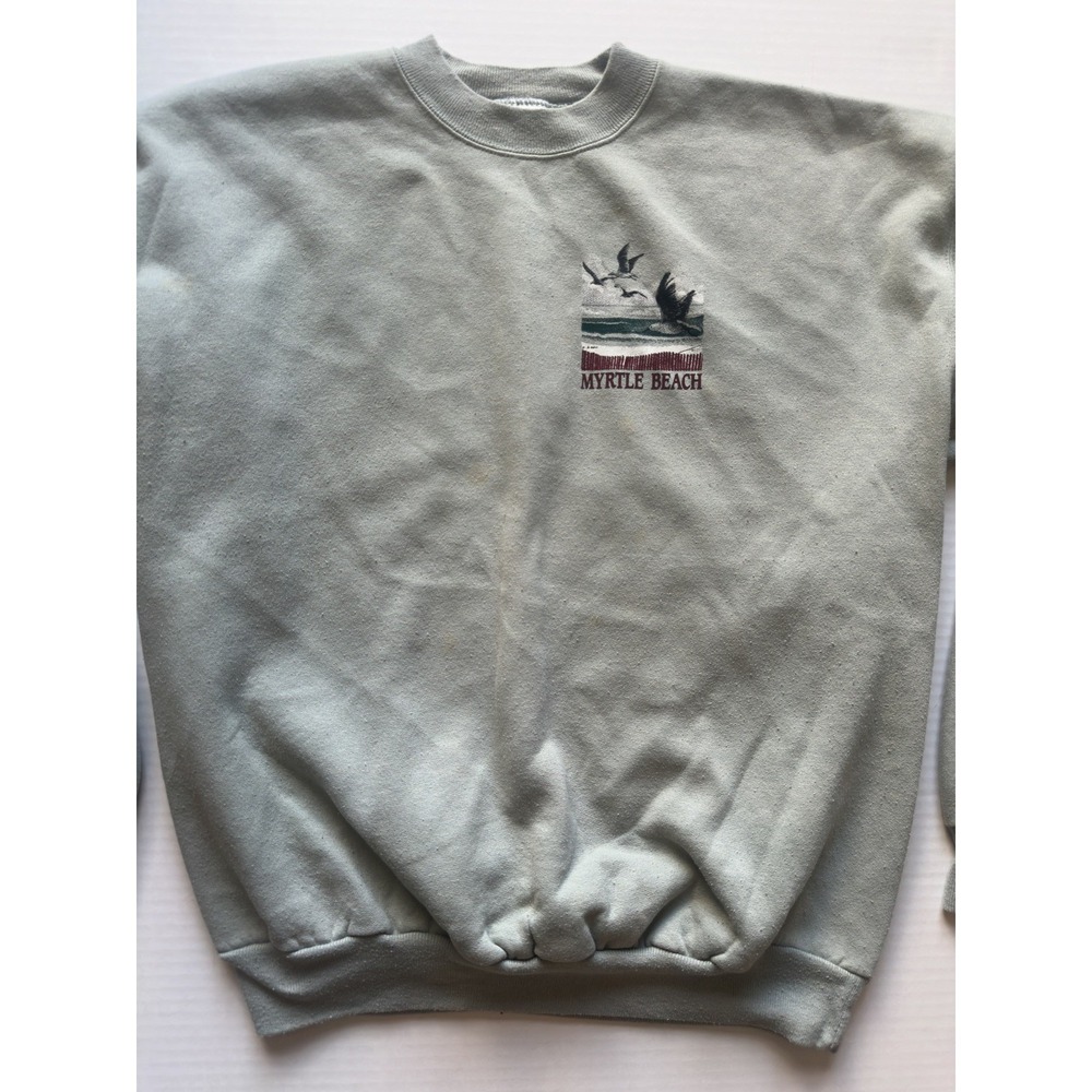 Vintage Hanes Myrtle Beach Embroidered Sweatshirt Sage Green Crewneck Large - Picture 5 of 10